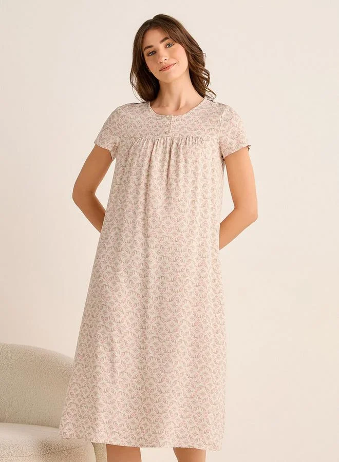 سبلاش فيڤ Midi Night Dress Short Sleeves with Floral Print Viscose